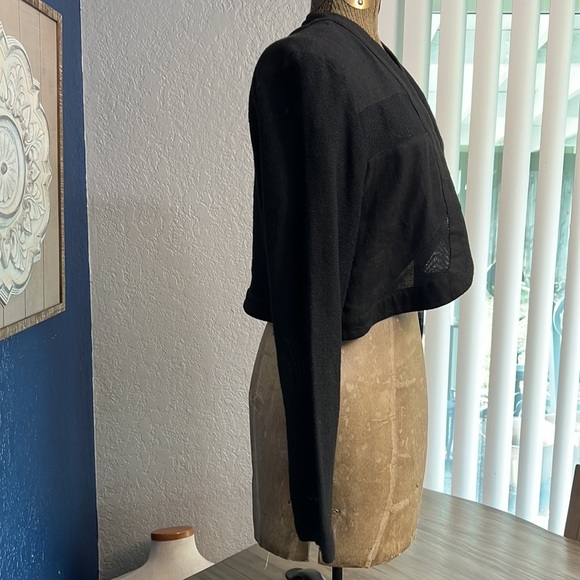 VINTAGE MZM SPORT CROPPED LINEN & KNIT JACKET TOP SIZ MEDIUM - Picture 7 of 16